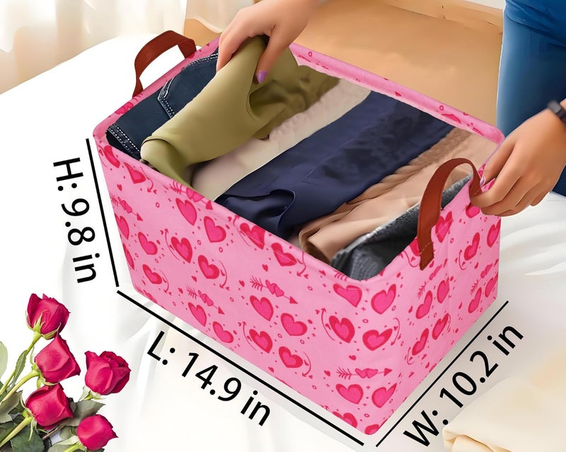 BOOHIT Pink Valentines Day Basket Large Foldable Heart Shaped Storage Box for Gifts Kids Empty Storage Bins Rectangular Toy Organizer Decor (Two Love) - Image 2